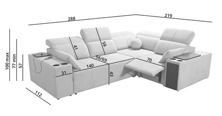 Rohová pohovka s funkcí spaní Tesalia II Lux šedá jasan pravá Pohodlná rohová pohovka s posuvným opěradlem a výsuvnou podnožkou