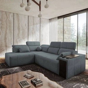 Rohová sedací souprava s funkcí spaní Tesalia VII šedá levá moderní design pohodlný posuvný opěrák zásuvka v boku nábytku