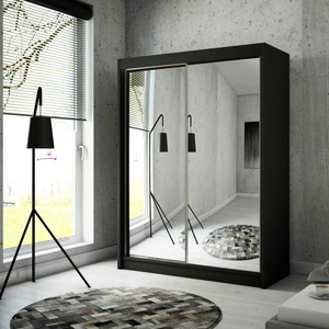 Posuvná skříň Avila 150 cm černá ergonomická a velmi funkční šatní skříň v moderní podobě s geometrickými tvary