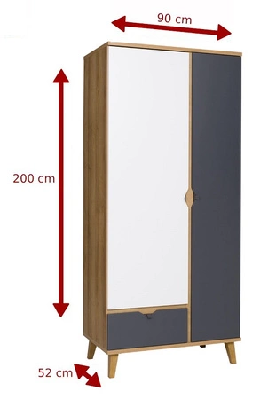 Šatní skříň Memone 90 cm zlatý dub / bílá / grafit moderní design ideální skříň do pokoje pro mladé nebo do předsíně