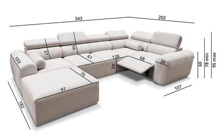 Rohová pohovka s funkcí spaní Cantare IV Lux béžová levá pečlivě zpracovaná rohová sedačka do obývacího pokoje se zvedací opěrkou nohou