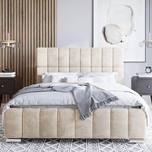 Čalouněná postel Amby 160x200 béžová stylová postel s úložným prostorem na lůžkoviny pohodlný podhlavník zaujme svým elegantním designem