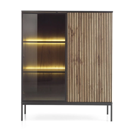 Amma 104 cm nízký černý / dub wotan potěší milovníky výrazných interiérů ideální pro obývací pokoje a jídelny dekorativní rýhované čelo