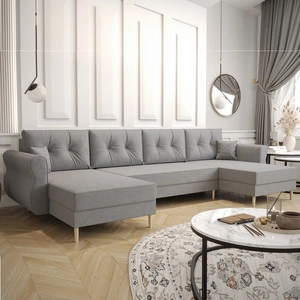 Rohová sedací souprava s funkcí spaní Wilkins U světle šedá pohodlná rohová sedací souprava měkká látka moderní design, který se hodí do každého interiéru