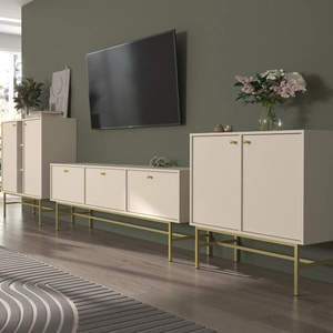 Nábytek Kioto III béžový stylový designový nábytek do obývacího pokoje elegantní nábytek podepřený zlatým kovovým rámem jemné úchytky