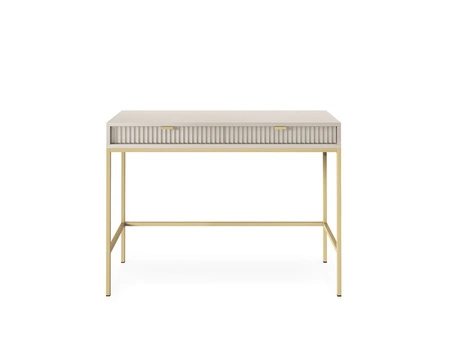 Konzola Lovro béžová se zásuvkami stylový a funkční nábytek do předsíně, obývacího pokoje nebo kanceláře, rám ve zlaté barvě