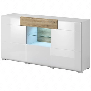 Komoda se zásuvkou Toledo 159 cm bílá / bílý lesk / san remo světlý moderní design komody stylová barevná kombinace