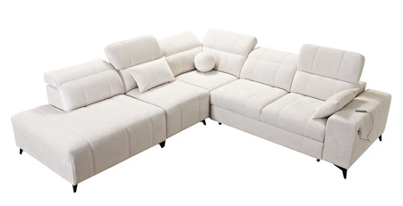 Rohová sedací souprava s funkcí spaní Penejos IX béžová levá stylová rohová sedací souprava s kontejnery na lůžkoviny pohodlné nastavitelné opěrky hlavy