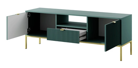 Nábytková sestava Lovro pastelově zelená moderní designová nástěnná skříňka obohacená o zlaté kovové doplňky nábytek do obývacího pokoje