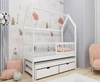 Dětská postel Dyzio 80x160 cm bílá Dvoumístná rozkládací postel do dětského pokoje Dřevěný domeček Postel s prostornými zásuvkami