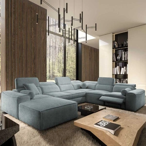 Rohová sedací souprava s funkcí spaní Viano VIII Lux šedomodrá levotočivá rohová sedací souprava s výsuvnou podnožkou nádoby na lůžkoviny