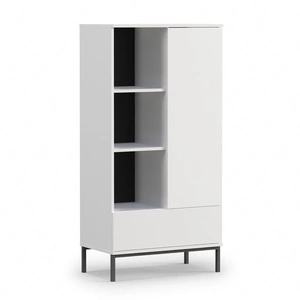 Regál Tutti 70 cm bílý minimalistický design jednoduchá forma nábytku na kovové základně prostorná zásuvka s otevíráním push to open