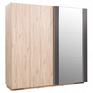 Posuvná šatní skříň se zrcadlem Estan 215 cm světlý dub / antracit moderní designový nábytek šatní dveře zdobené lamelami