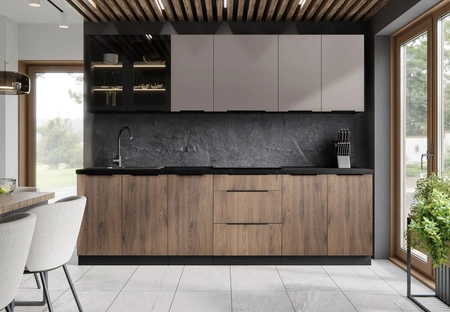 Sada kuchyňského nábytku Tarraco / Brianza 260 cm kovové hrany úchytek skříňky vypadají skvěle v moderních interiérech