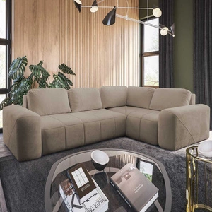 Rohová sedací souprava s funkcí spaní Bovec II tmavě béžová pravá pohodlná rohová sedací souprava se stylovým charakterem kontejneru na lůžkoviny