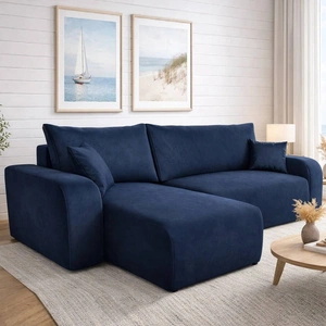 Rohová sedačka s funkcí spaní Fiesta námořnická modrá víceúčelová rohová sedačka do obývacího pokoje odolný plyšový látkový kontejner na lůžkoviny
