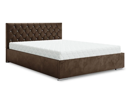 Čalouněná postel Bauru 180x200 světle hnědá s kontejnerem v moderním skandinávském stylu s prošívaným podhlavníkem s krystaly