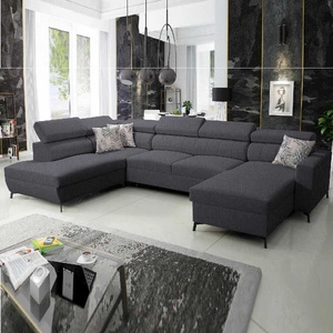 Rohová sedací souprava s funkcí spaní Savona VI grafitová pravá elegantní a pohodlná rohová sedací souprava do obývacího pokoje se dvěma nádobami na lůžkoviny