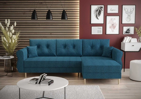 Rohová pohovka s funkcí spaní Wilkins modrá pravá strana stylový a moderní design, který se hodí do každého interiéru