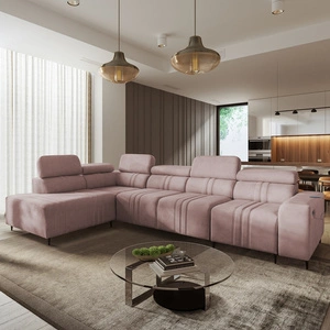 Rohová pohovka s funkcí spaní Castel XI růžová levá pohodlná rohová pohovka s úložným prostorem na lůžkoviny odolná látka