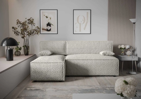 Rohová sedací souprava s funkcí spaní Brandon krémová levá strana měkká tkanina s charakteristickou smyčkovou povrchovou nádobou na lůžkoviny