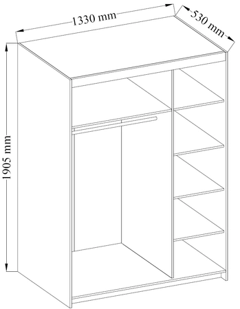Šatní skříň se zrcadlem Rene 133 cm dub lefkas moderní design a hrany zakončené ABS
