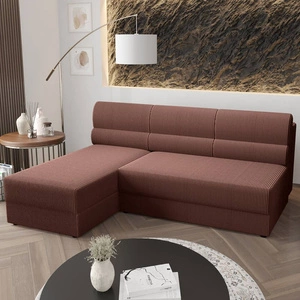 Rohová pohovka s funkcí spaní Fogu Indická růžová levá rohová pohovka s jednoduchým designem potažená nádobou na lůžkoviny z manšestrové látky
