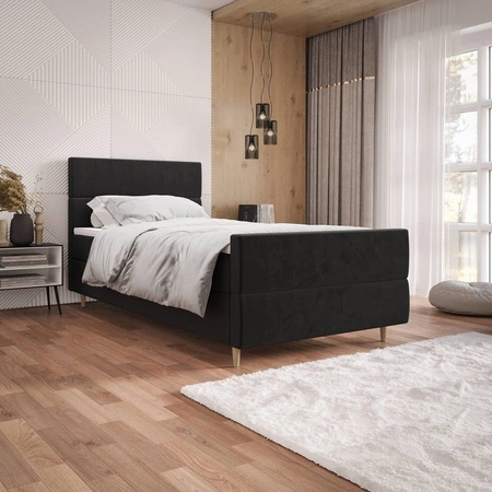 Kontinentální postel Benet 100x200 grafit v moderním skandinávském stylu s čalouněným čelem a nohama, postel s úložným boxem