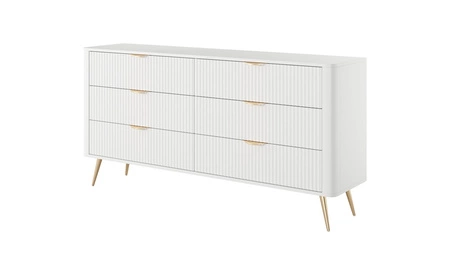 Zásuvková komoda Lante 163 cm bílá elegantní design komoda oválného tvaru na vysokých nohách vkusné rýhované čelo