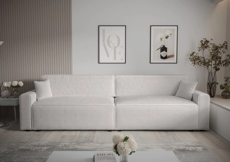 Rozkládací pohovka Brandon XL Bis slonová kost moderní design trojrozměrná látka s výraznými pruhy nádoba na lůžkoviny