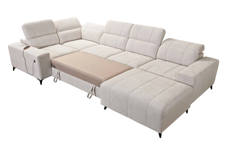 Penejos IV Lux rohová pohovka s funkcí spaní šedý jasan pravostranná stylová rohová pohovka s pohodlnou výsuvnou podnožkou