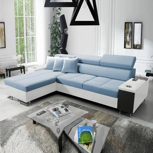 Rohová rozkládací pohovka Dafni modro / bílá levostranná sametová pohodlnost a funkčnost při každodenním odpočinku