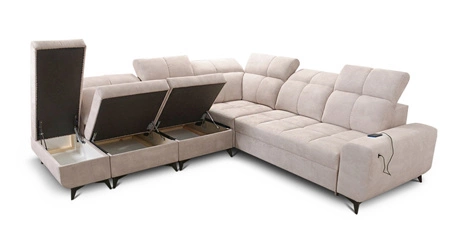 Rohová sedací souprava s funkcí spaní Buffalo IX krémová levá strana stylová rohová sedací souprava do pokoje z velurové tkaniny dekorativní polštáře