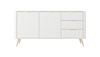 Zásuvková komoda Lante 163 cm bílá vkusná komoda s drážkovanými čely na vysokých šikmých nohách se stylovými úchyty