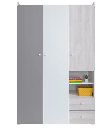 Šatní skříň Arona 120 cm bílá / dub wilton bílá / šedá ideální do pokoje pro mládež použitelná a prostorná má moderní vzhled