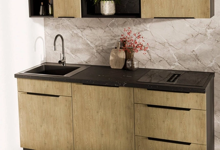 Stojící kuchyňská skříňka se zásuvkami Crotone 40 D 3S BB kovové hrany úchytek skříňka odolná proti vlhkosti a poškození