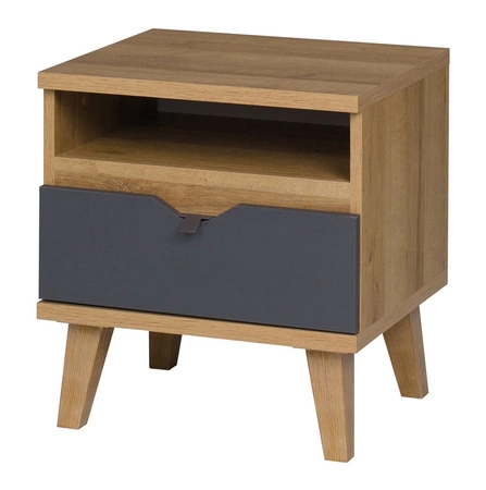 Noční stolek se zásuvkou Memone dub zlatý / grafitová stylová skříňka do ložnice nebo pokoje pro mládež ve skandinávském stylu