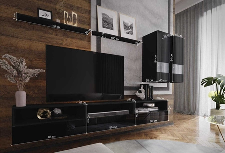 Kiria bílá / bílý lesk univerzální a stylová nástěnná skříňka do obývacího pokoje systém push to open pro dveře a zásuvky