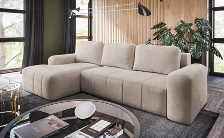 Rohová sedačka s funkcí spaní Bovec béžová levá stylová rohová sedačka s ergonomickým tvarem hydrofobní látka