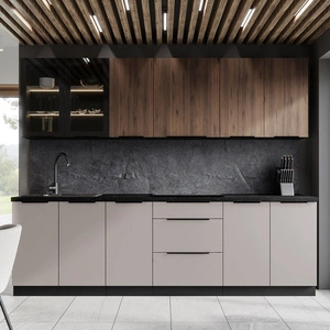 Brianza / Tarraco 260 cm sada kuchyňského nábytku kovové hrany úchytek skříňky vypadají skvěle v moderních interiérech