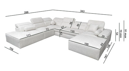 Rohová sedací souprava s funkcí spaní Viano X šedomodrá pravé provedení Rohová sedací souprava do obývacího pokoje v moderním stylu s nastavitelnými opěrkami hlavy