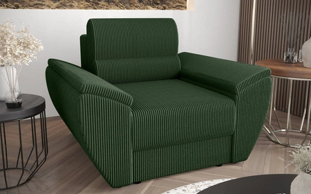 Křeslo Fogu zelené moderní design pohodlné křeslo do obývacího pokoje manšestrová látka s výraznými pruhy široké područky