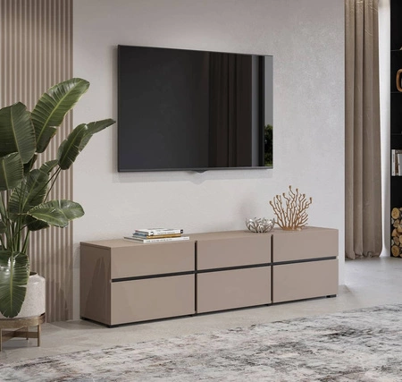 RTV skříňka Cross 180 cm tmavě béžová moderní design ideální skříňka do obývacího pokoje a obýváku geometrický tvar