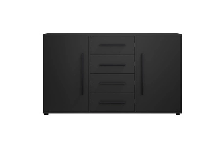 Komoda Maxione 150 cm černá elegantní a univerzální styl komody do ložnice nebo obývacího pokoje vkusné černé úchyty