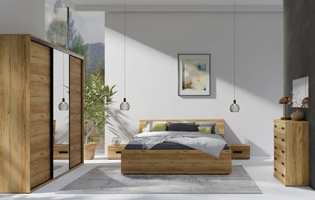 Posuvná skříň se zrcadlem Penelope 255 cm dub catania moderní design a povrchová úprava ABS ideální skříň do ložnice nebo šatny