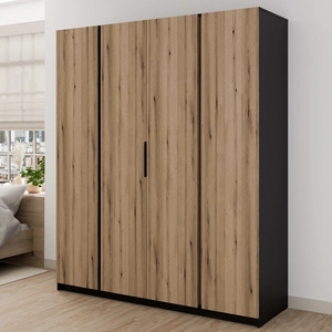 Šatní skříň Kastano VII 200 cm černá / dub evokuje stylový design kovové hrany úchytek prostorná skříň do ložnice nebo předsíně