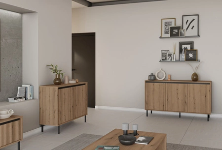 Komoda Osaka 149 cm dub evoke / černá minimalistický design dokonalý návrh pro obývací pokoj a ložnici komoda vkusné drážkované čelo