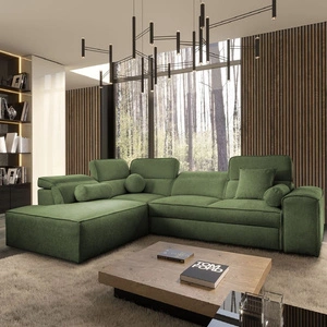 Rohová sedací souprava s funkcí spaní Viano VII zelená levá módní a stylová rohová sedací souprava s nastavitelnými opěrkami hlavy dekorativními polštáři