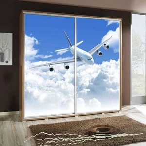 Posuvná skříň Artistino 205 cm s grafikou letadla Korpus skříně z dubu catania vyrobený z 22 mm silné desky