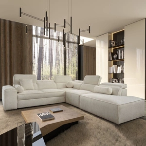 Rohová sedací souprava s funkcí spaní Viano IX krémová pravostranná stylová rohová sedací souprava s kontejnery na lůžkoviny ideální kus nábytku do velkého obývacího pokoje